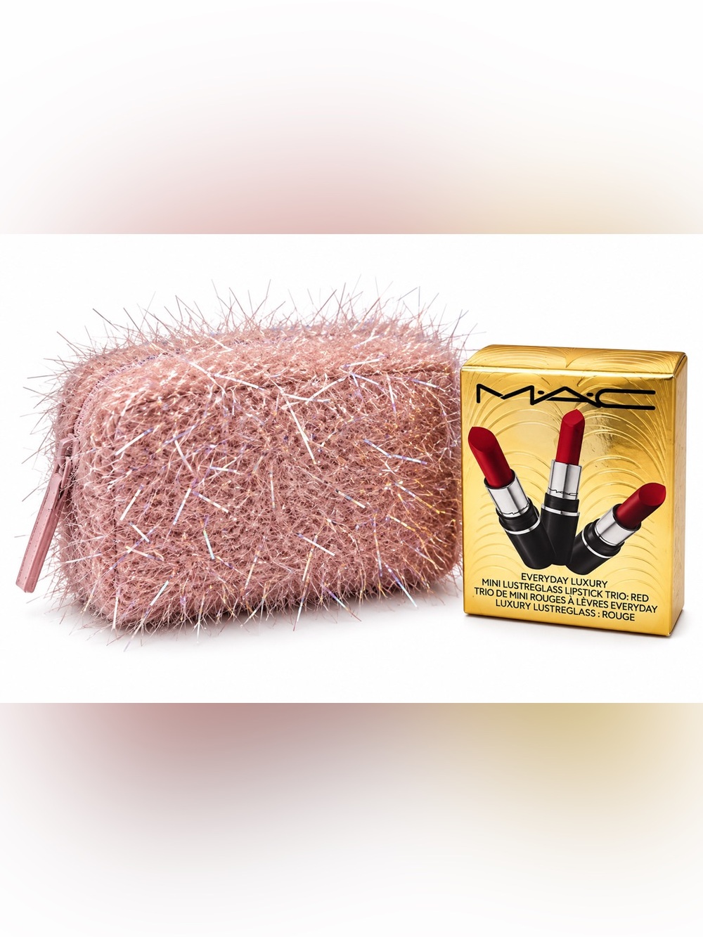 NWT- MAC “LIMITED EDITION” Mini Red Lipstick Trio with Pink Fuzzy Pouch bundle…